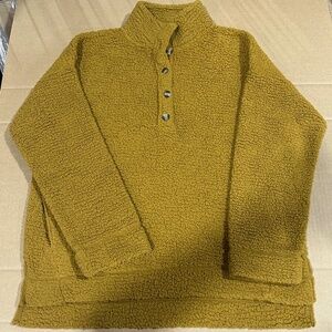NWT Aerie Oversized Cloud Sherpa Quarter Snap Pullover Brown Mustard - S